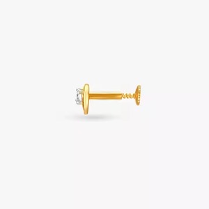 14kt Yellow <b>gold</b> iced out fashionable traditional <b>stud</b> <b>nose</b> pin with round shape lab grown diamond DEF color vvs clarity - Product Image 3