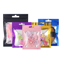 Sachet plat refermable en plastique PE transparent imprimé sur mesure, résistant à l'humidité, avec feuille d'aluminium rose, réutilisable, pour aliments et cosmétiques