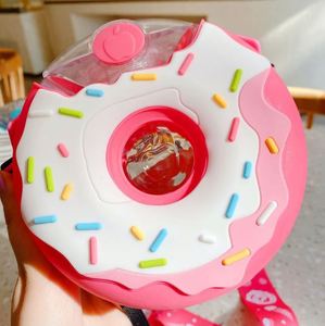 Cheap Donut Shape 380ml Boys Girls Leakproof <b>Drinking</b> Cup Kettle Bpa Free Anti-fall School Kids <b>Plastic</b> Water Bottles With <b>Straw</b> - Product Image 3