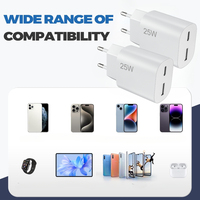 Cargador PD de 25 W con Enchufe Europeo, USB Tipo C + USB-A, Salida Dual, Carga Rápida, Adaptador de Corriente, Cargador de Teléfono Portátil de Viaje