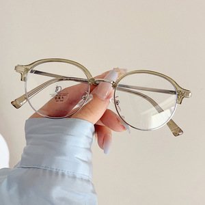 Nouvelle monture de lunettes demi-cerclée TR90 ronde, anti-UV et anti-lumière bleue, unisexe, taille moyenne, verres AC, pont nasal standard - Product Image 4