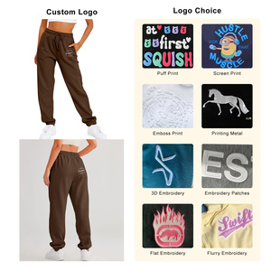 กางเกงวอร์มออกกำลังกายเอวสูงสำหรับผู้หญิงสำหรับฤดูใบไม้ร่วงผ้าเฟรนช์เทอร์รี่ผ้ายืด460GSM ปักลายกำหนดได้เอง - Product Image 2