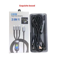 Câble de téléphone portable 3-en-1 à charge rapide 100W 5A USB 3.0 Type-C avec conducteur en cuivre pur et gaine en nylon tressé transparent 1,2m
