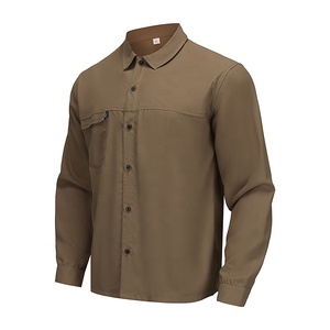 Trung Quốc Bán Buôn Tùy Chỉnh Upf 50 Nhanh Chóng Khô Dài Tay Áo Sọc Nâu Nút 100% Polyester Nút Xuống Câu Cá Áo Sơ Mi Với Túi - Product Image 1