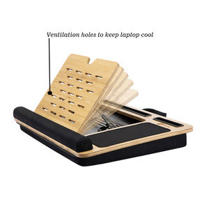 Suporte portátil para laptop, cinta de bambu ajustável com ângulo de almofada de madeira com monitor de elevação - Product Image 2