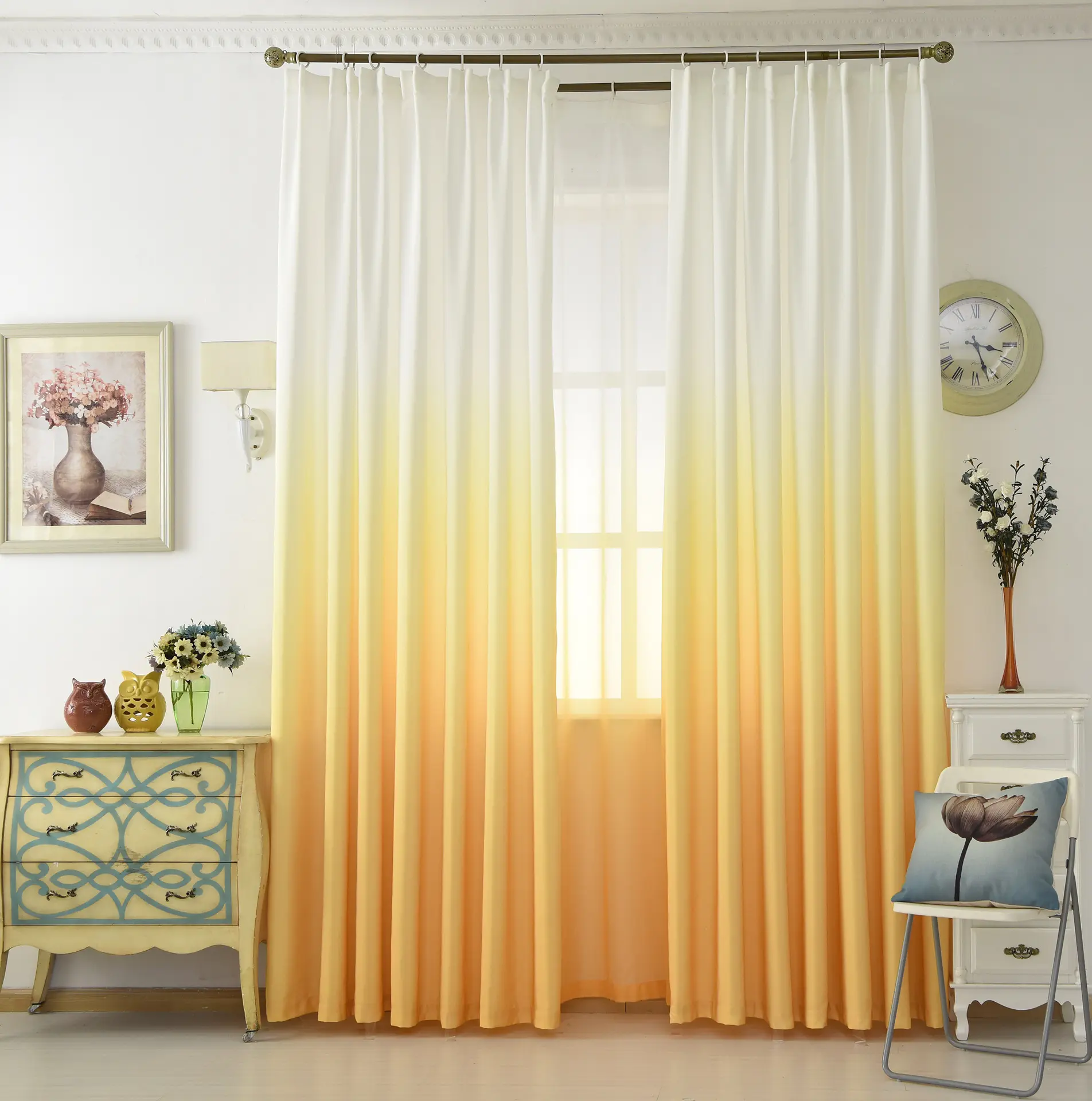 Gancho superior de ojal para cortina, Color puro gradiente, listo para fabricar cortinas, transparente