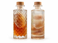 Bofanghong Bouteille diffuseur de parfum en verre transparent gaufré 160 ml, motif rayé vertical, bouteille d'arôme vide avec bouchon en liège