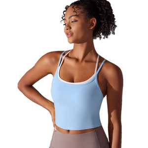 Nouvelles femmes couleur unie beauté <span class=keywords><strong>dos</strong></span> Double croisé Double face Nylon terre laine sous-vêtements de sport course Fitness Yoga porter haut - Product Image 1