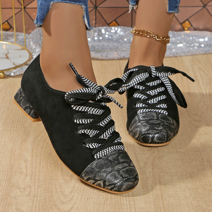 <span class=keywords><strong>Mocassini</strong></span> stringati da <span class=keywords><strong>donna</strong></span> in <span class=keywords><strong>camoscio</strong></span> <span class=keywords><strong>nero</strong></span> di nuova moda 2025, puntale con stampa a serpente e scarpe singole con tacco Sole spesso - Product Image 5