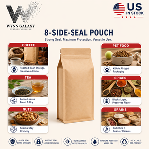Bolsa de Papel Kraft con Refuerzo Lateral, 10*20*6cm, 4*7.9*2.4in, Cierre Hermético Resistente, para Arroz, Granos, Café, Nueces, Alimentos, Personalizable OEM - Product Image 1