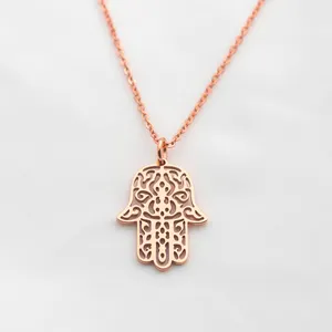 เครื่องประดับสร้อยคอจี้ Hamsa ของขวัญอิสลามสร้อยคอมือฮัมซ่าจี้ฮิปฮอปโซ่สายเคเบิล