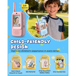 Cnyrbt Lot de 2 talkies-walkies vidéo rechargeables, jouets interactifs pour tout-petits, changeur de voix, autonomie de la batterie de 3,5 heures, bleu/rose - Product Image 3