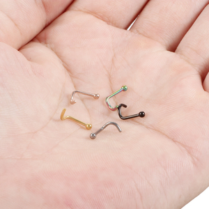 Getta Piercings d'implants nasaux en titane plaqué or 14 carats 18G 20G Anneau nasal à vis Naril Nariz Boucles d'oreilles pour femmes Corps ASTM Ball - Product Image 4