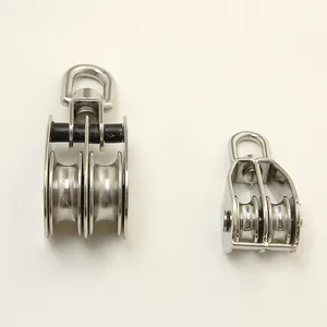 Top Grade Marine 304 Stainless Steel Wheel Hardware Double Sheave Wire Rope Pulley Block