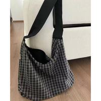 Sac à bandoulière unisexe en toile à carreaux, grande capacité, sac fourre-tout minimaliste de style urbain, fermeture à glissière, large sangle, sac hobo