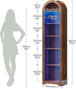 Bibliothèque en bois cintrée avec éclairage LED et rangement ouvert pour salon, bureau, chambre - Product Image 5