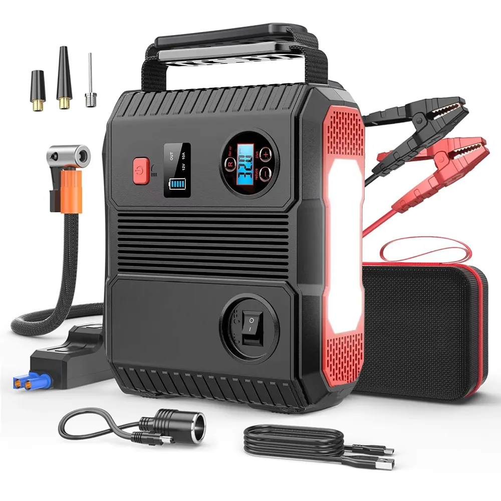 Emergency 3000A peak inflation pump car jump starter jump start battery pack 24000mah portable jump starter with tyre inflator