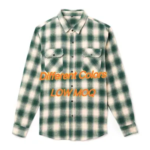 100% Cotton Made Green Checks Men Shirts Custom Tag Plaid Flannel Shirts