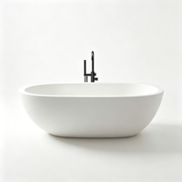 Baignoire autoportante ovale blanche en acrylique, moderne, avec robinet sur pied, pour projets hôteliers et de complexes hôteliers