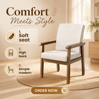 Fauteuil moderne en bois massif avec siège rembourré doux, structure couleur noyer, chaise d'appoint en tissu pour salon, mobilier de maison