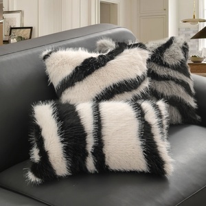 Home Decor Zebra Stripes <strong>Fluffy</strong> <strong>Pillow</strong> Covers Black and <strong>White</strong> Stripes Plush Cushion Cover Autumn Winter Jacquard <strong>Pillow</strong> for Sofa - Product Image 6