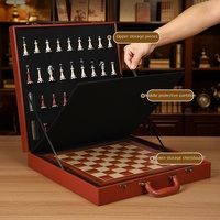 Jeu d'échecs haut de gamme Dongguan 2-en-1 avec des pièces en bois massif et en alliage de style Staunton dans un coffret cadeau en cuir portable