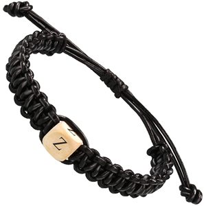 Lettre Bracelet Tressé Corde Cire Noire Noeud Plat Tressé Réglable 10mm Log Lettre Carré Perle Bracelet Tressé - Product Image 1
