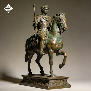 Sculpture antique grandeur nature en bronze d'un <span class=keywords><strong>chevalier</strong></span> romain, statue de cavalier en cuivre coulé artisanal pour cour de villa - Product Image 1