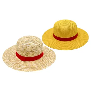 RTS Summer Flat Top Cosplay Anime Luffy Same Type One Piece Straw Hat Beach Breathable Hat Wholesale