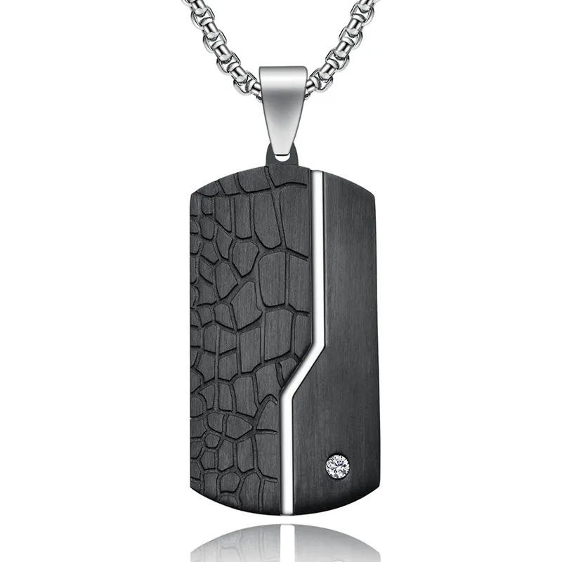 2023 New Design Single Diamond Men Necklace Stainless Steel Dog Tag Matte Black Rectangle Army Pendant Necklace for MEN