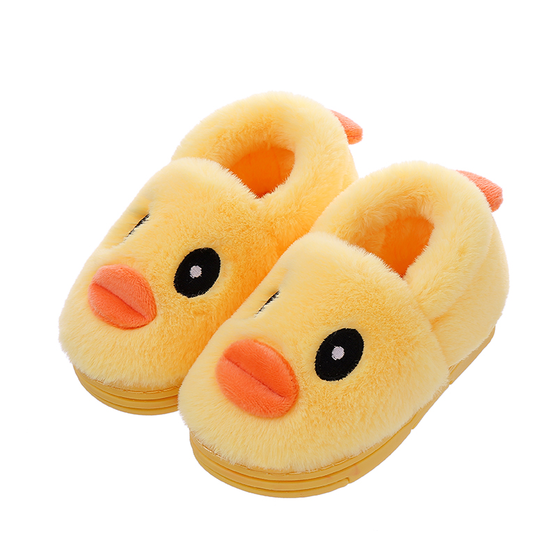 Детские домашние туфли унисекс из хлопка с рисунком утки и животных, зимние Текстильные тапочки для девочек из пены с эффектом памяти