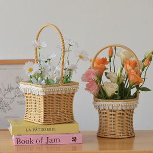 <b>Wicker</b> hand-woven flower and dried flower <b>basket</b>, perfect for living room decoration, souvenirs, picnics, and photo storage. - Product Image 3