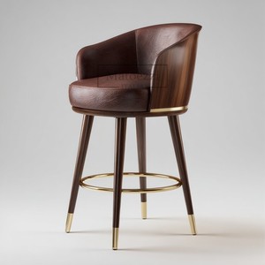 Modern Luxury Solid Wood <strong>Bar</strong> Chair Leather <strong>Upholstered</strong> Counter <strong>Stool</strong> High <strong>Back</strong> for Kitchen Island Dining Cafe Outdoor Hotel - Product Image 2