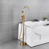 Robinet de baignoire sur pied en laiton, mitigeur triple poignée eau chaude/froide, finition bronze antique, design moderne, céramique, pour hôtel/villa