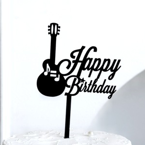 Gâteau d'<span class=keywords><strong>anniversaire</strong></span> avec notes de <span class=keywords><strong>guitare</strong></span>, décoration joyeux <span class=keywords><strong>anniversaire</strong></span>, accessoire de gâteau de fête musical en acrylique, décoration de gâteau en acrylique - Product Image 2