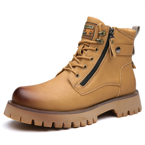Martin Boot Men Ankle <b>Round</b> <b>Toe</b> Flat <b>Heel</b> Plush Lining Rubber Outsole Anti Slip Rivet Decor Solid Style Winter Fashion - Product Image 5