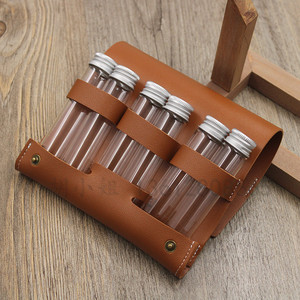 Outdoor camping leather condiment bottle storage bag, includes 6 glass condiment bottles and a <b>BBQ</b> bag. - Product Image 3
