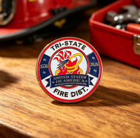 Pièce commémorative patriotique de la Brigade des pompiers des Trois États en émail souple de qualité supérieure, avec texte et motif gravés sur mesure