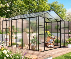 Serre <span class=keywords><strong>de</strong></span> jardin DIY 10x12 pieds en polycarbonate, facilement assemblable, résistante aux UV, avec structure en aluminium, kit d'outils écologique pour la maison et le jardin - Product Image 1