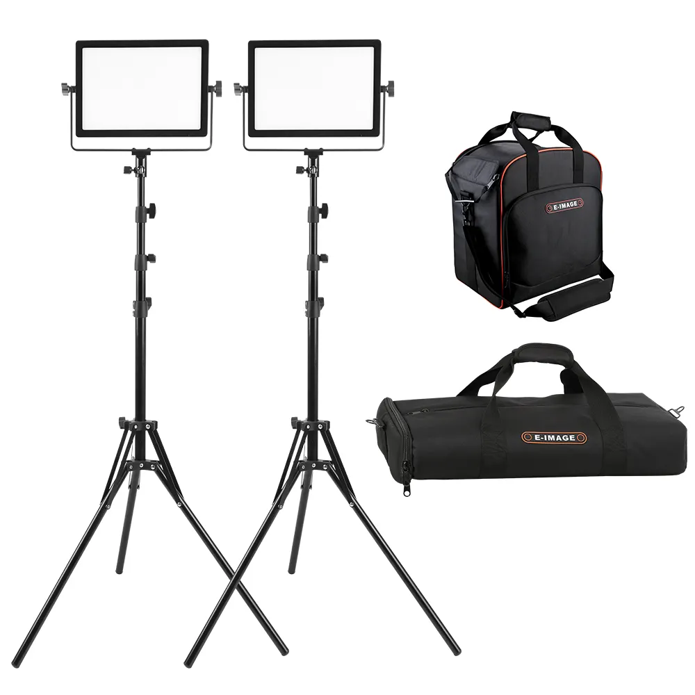 E-IMAGE 2-Pack LED Panel AYDINLATMA bi-renk 3200K-5600K ile 60 inç ışık standı ve Softbox CRI 95 +