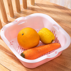 Square Double Layer Drain Basket L Size <b>Stackable</b> Kitchen Fruit Vegetable <b>Storage</b> <b>Container</b> Mixed Color - Product Image 3