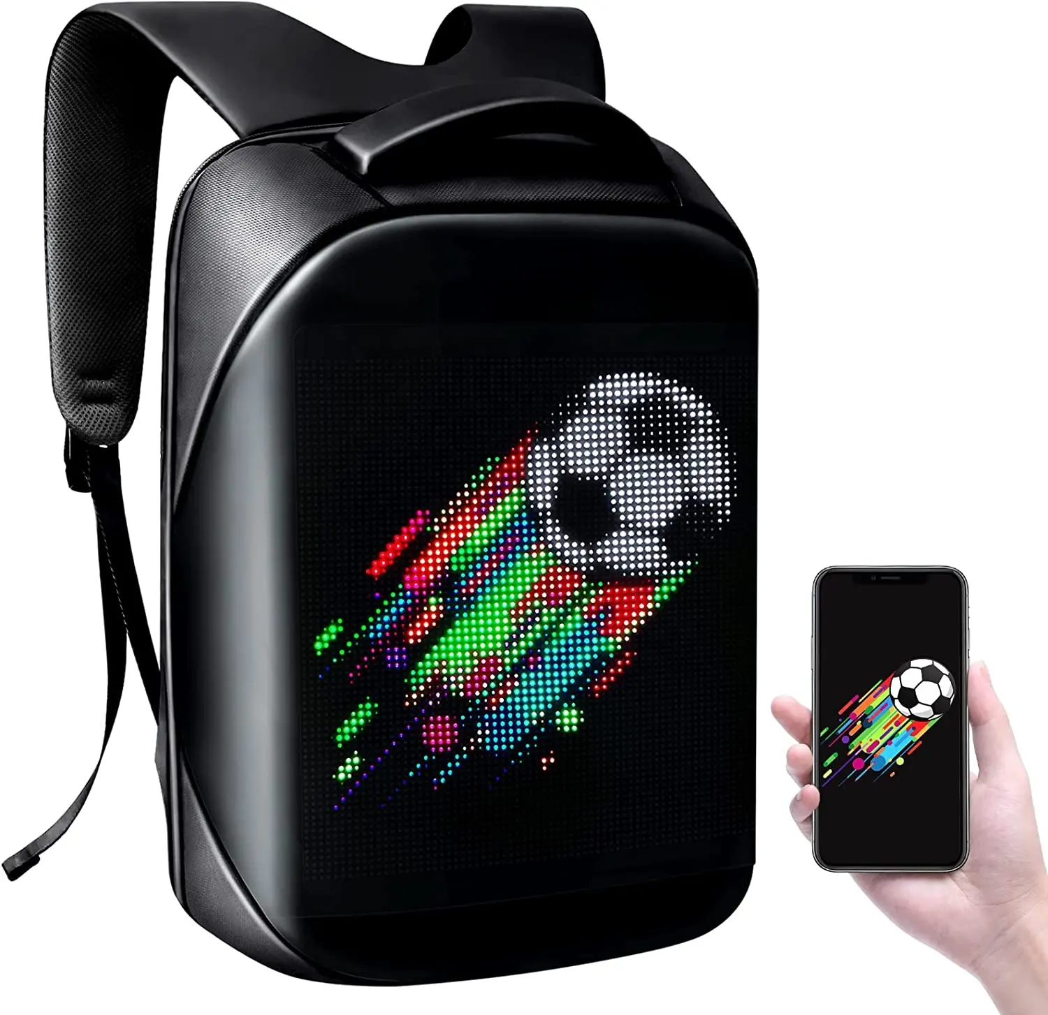 Mochila de nailon negra con Pantalla dinámica Digital, mochila inteligente con pantalla LED