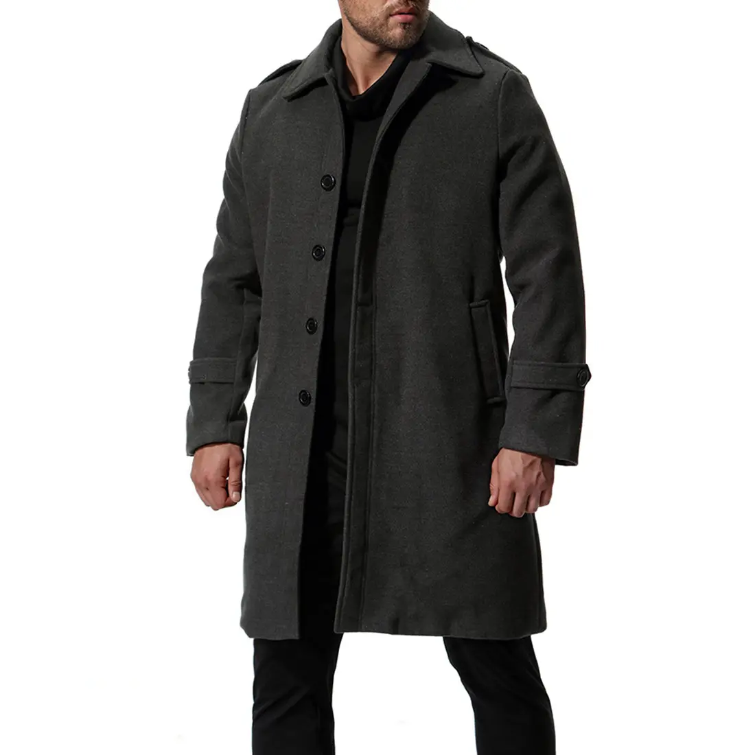 Men's 2023 Autumn/Winter New Woolen Coat Youth Long casual single breasted lapel trench coat