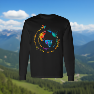 Camiseta de manga larga Artistic Earth Watercolor Travel World con diseño colorido y tema de viaje global - Product Image 3