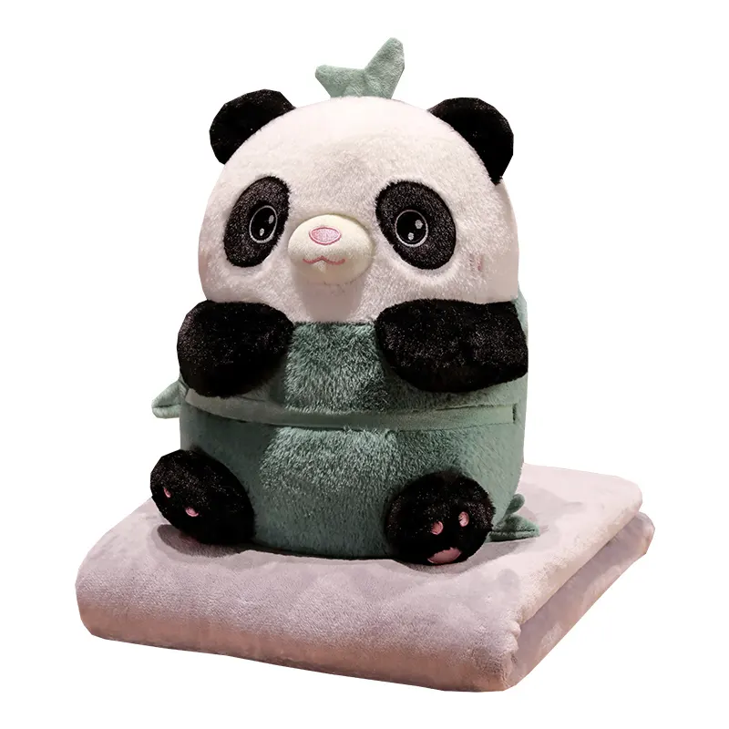 Suave Kawaii relleno Panda gordo 2 en 1 almohada con manta lindo Animal de peluche muñeca bebé apaciguar juguete para niños