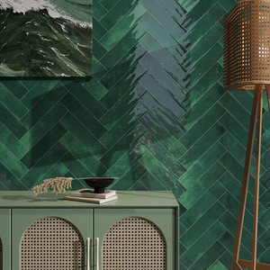 Mới nhất thiết kế màu xanh đậm sóng bề mặt bóng kết thúc 75x300mm phong cách cổ xưa ngẫu nhiên phun sứ tàu điện ngầm trang trí tường gạch - Product Image 5