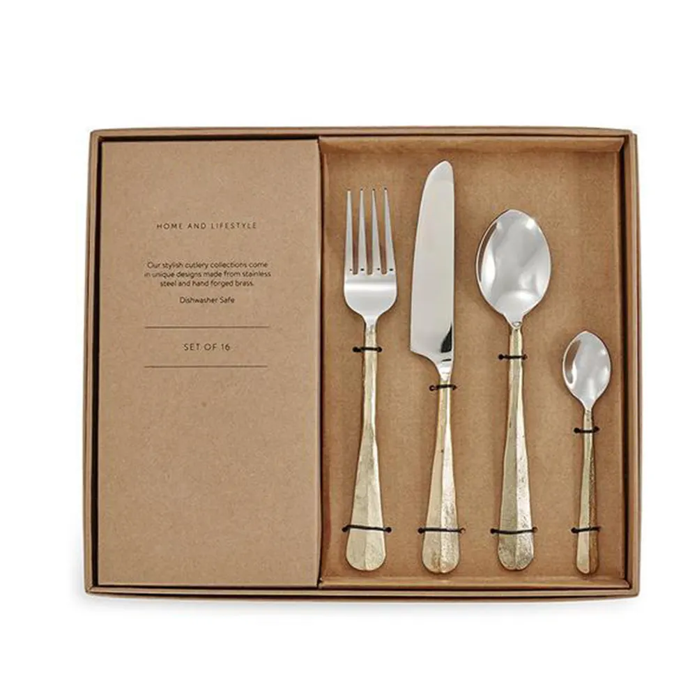 Japanese Style Vintage Baguette Bronze Gold Plated Flatware Cutlery Set with Gift Box 16 pcs silverware set wedding gift