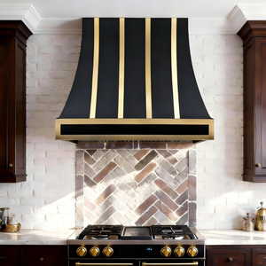 58 İnç Özel Siyah Paslanmaz Çelik Havalandırmalı Duvara Monte Davlumbaz Pirinç Kayışlarla Modern Mimari Tasarım - Product Image 1