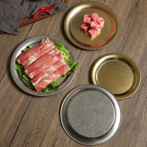Retro Stainless Steel Round Plate Shallow Dish For Restaurant Barbecue Serving Industrial Style Flat Tray - Product Image 3