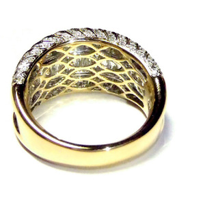 Solid 18K Yellow Gold Natural Diamond Baguette Twisted Rope Dome <b>Micro</b> Pave Womens Custom Chunky Statement Anniversary Ring - Product Image 3